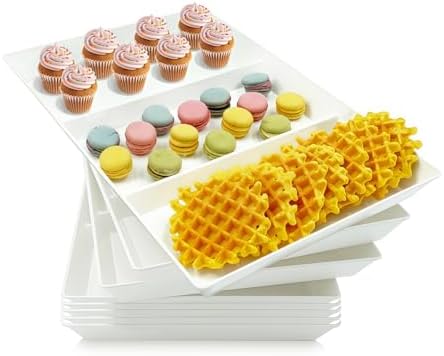 Divided Serving Tray Platter, 8 Pack 15" x 10" Fruit Veggie Food Tray for Party, Plastic Serving Trays for