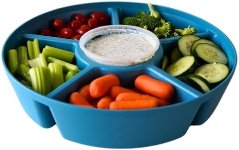 Divided Serving Tray with Airtight Lid, 6 Compartments, Blue in Arctic Blueberry - Clear Lid