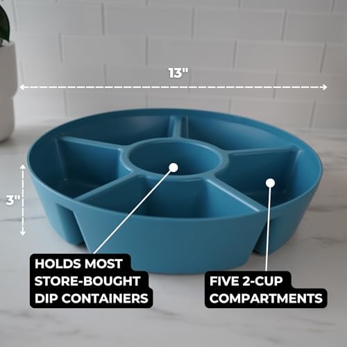 Divided Serving Tray with Airtight Lid, 6 Compartments, Blue in Arctic Blueberry - Clear Lid, alternate view 3