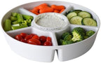 Divided Serving Tray with Airtight Lid, 6 Compartments, White in White - Clear Lid