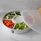 Divided Serving Tray with Airtight Lid, 6 Compartments, White in White - Clear Lid, alternate view 2