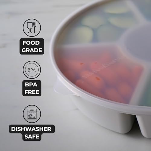 Divided Serving Tray with Airtight Lid, 6 Compartments, White in White - Clear Lid, alternate view 5