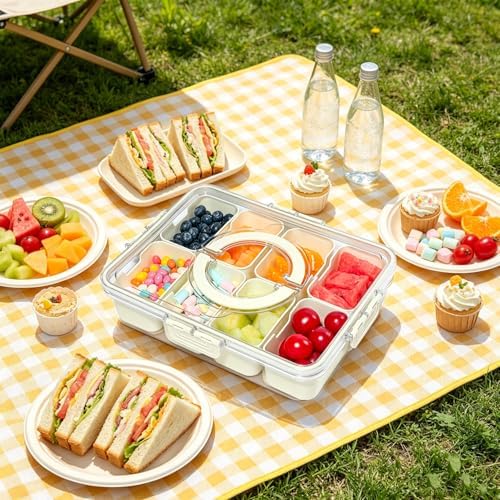 Divided Serving Tray with Lid and Handle, 8 Compartment Snack Box, Portable Snack Platter for Fruits, Veggies, alternate view