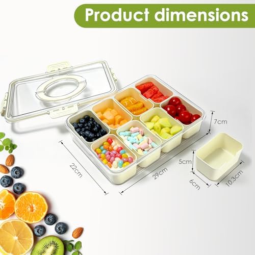 Divided Serving Tray with Lid and Handle, 8 Compartment Snack Box, Portable Snack Platter for Fruits, Veggies, alternate view