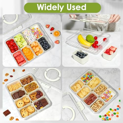 Divided Serving Tray with Lid and Handle, 8 Compartment Snack Box, Portable Snack Platter for Fruits, Veggies, alternate view