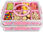 Divided Serving Tray with Lid and Handle,8 Compartments Snacks Box, Snack Fruit Tray, Veggie Tray, Portable
