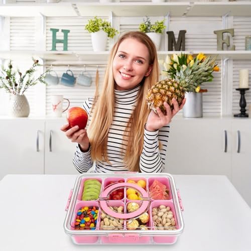 Divided Serving Tray with Lid and Handle,8 Compartments Snacks Box, Snack Fruit Tray, Veggie Tray, Portable, alternate view 2