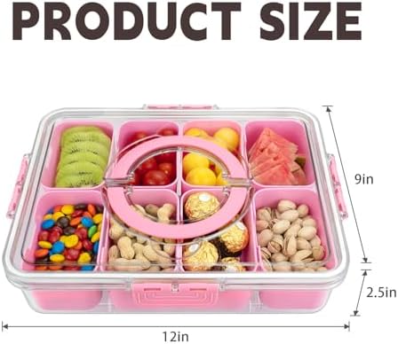 Divided Serving Tray with Lid and Handle,8 Compartments Snacks Box, Snack Fruit Tray, Veggie Tray, Portable, alternate view 3