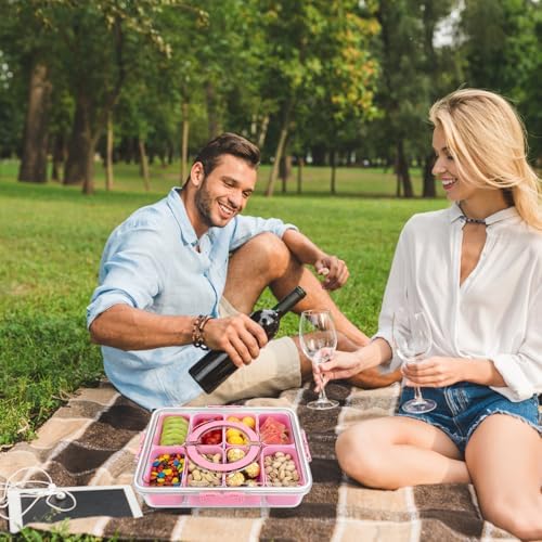 Divided Serving Tray with Lid and Handle,8 Compartments Snacks Box, Snack Fruit Tray, Veggie Tray, Portable, alternate view 6