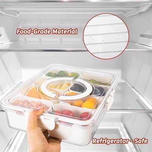 Divided Serving Tray with Lid and Handle - Divided Snack Tray for Portable Snack Platters - Clear Organizer for, alternate