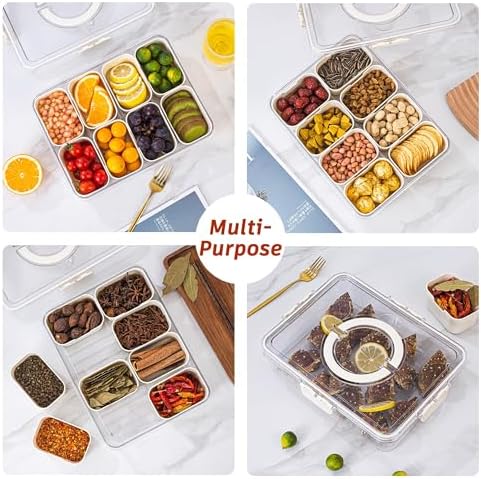 Divided Serving Tray with Lid and Handle - Divided Snack Tray for Portable Snack Platters - Clear Organizer for, alternate