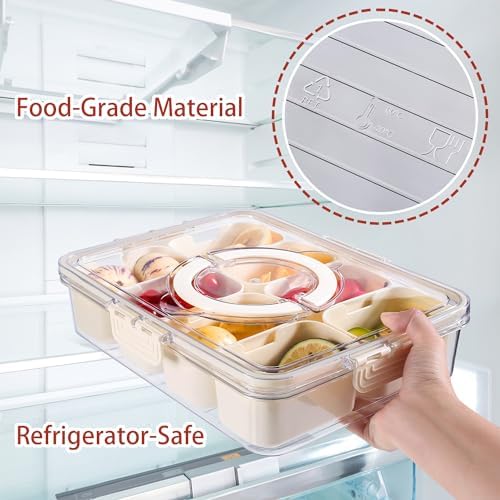 Divided Serving Tray with Lid and Handle - Snackle Box Charcuterie Container for Portable Snack Platters - Clear, alternate