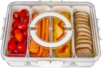 Divided Serving Tray with Lid and Handle - Snackle Box Charcuterie Container for Portable Snack Platters - Clear
