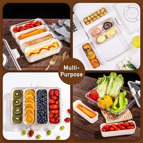 Divided Serving Tray with Lid and Handle - Snackle Box Charcuterie Container for Portable Snack Platters - Clear, alternate