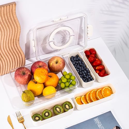 Divided Serving Tray with Lid and Handle - Snackle Box Charcuterie Container for Portable Snack Platters - Clear, alternate