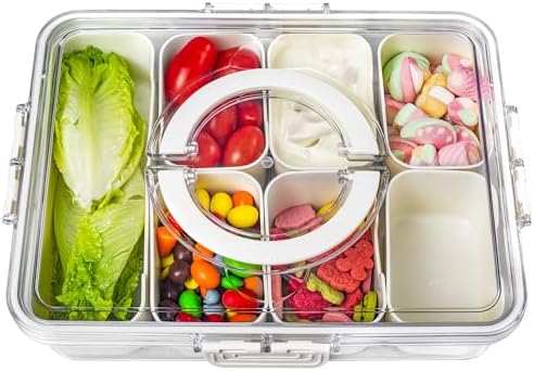 Divided Serving Tray with Lid and Handle - Snackle Box Charcuterie Container for Portable Snack Platters - Ideal