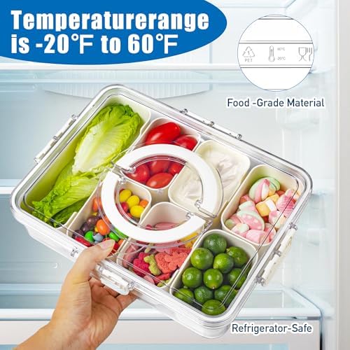 Divided Serving Tray with Lid and Handle - Snackle Box Charcuterie Container for Portable Snack Platters - Ideal, alternate