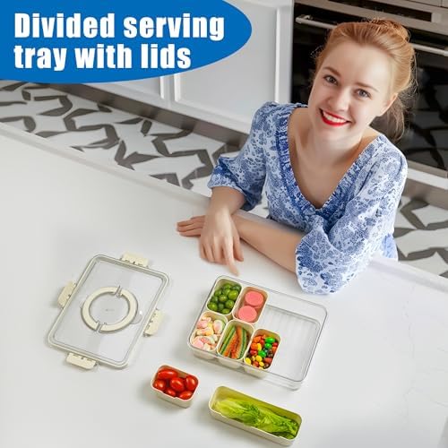 Divided Serving Tray with Lid and Handle - Snackle Box Charcuterie Container for Portable Snack Platters - Ideal, alternate