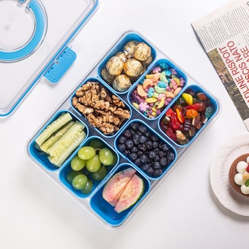 Divided Serving Tray with Lid and Handle - Snackle Box Charcuterie Container for Portable Snack Platters, alternate view 2