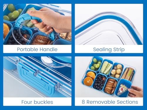 Divided Serving Tray with Lid and Handle - Snackle Box Charcuterie Container for Portable Snack Platters, alternate view 4