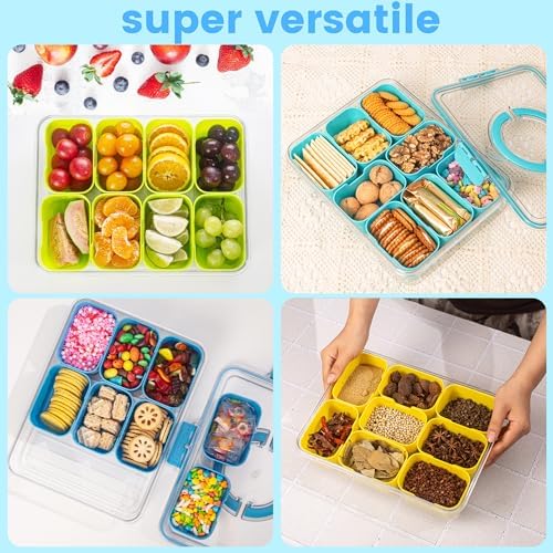 Divided Serving Tray with Lid and Handle - Snackle Box Charcuterie Container for Portable Snack Platters, alternate view 5