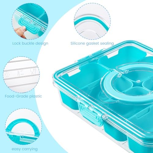 Divided Serving Tray with Lid and Handle - Snackle Box Charcuterie Container for Portable Snack Platters, alternate view 6