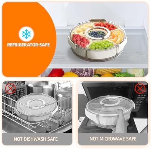 Divided Serving Tray with Lid and Handle, Stackable Snackle Box Container for Fruits Candy Organizer, Portable, alternate