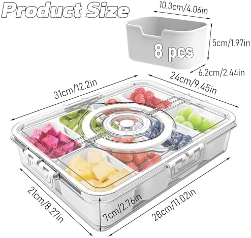 Divided Serving Tray with Lid and Handle, Time Recording 8 Compartments Snackle Box Container - Charcuterie, alternate view 3