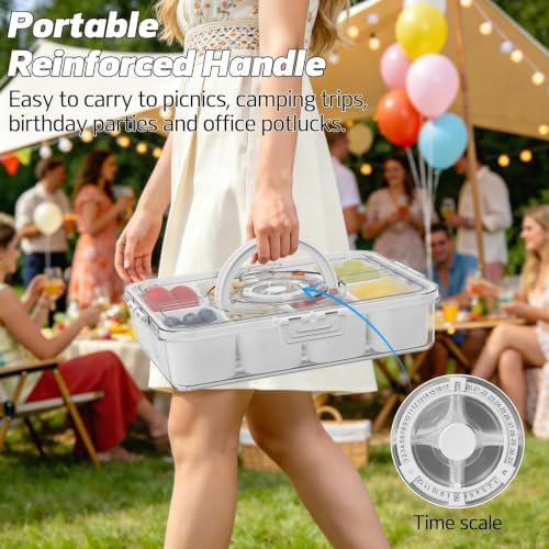 Divided Serving Tray with Lid and Handle, Time Recording 8 Compartments Snackle Box Container - Charcuterie, alternate view 4