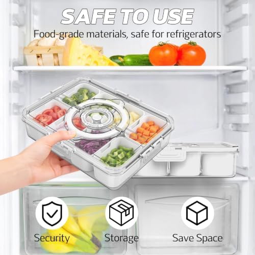 Divided Serving Tray with Lid and Handle, Time Recording 8 Compartments Snackle Box Container - Charcuterie, alternate view 5
