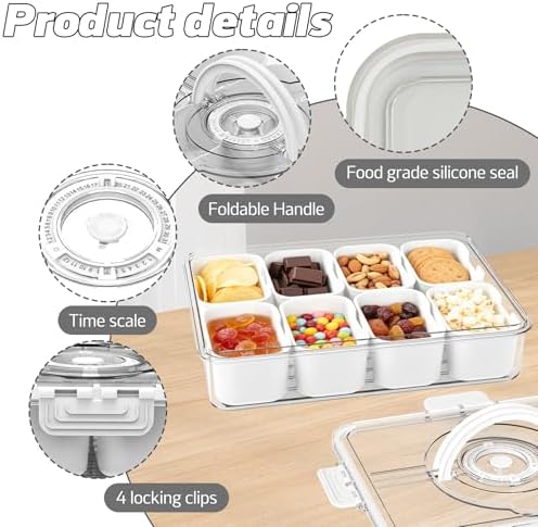 Divided Serving Tray with Lid and Handle, Time Recording 8 Compartments Snackle Box Container - Charcuterie, alternate view 6