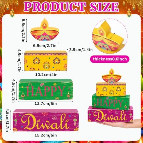 Diwali Decorations for Home, Happy Diwali Wooden Block Table Centerpieces, alternate view 3