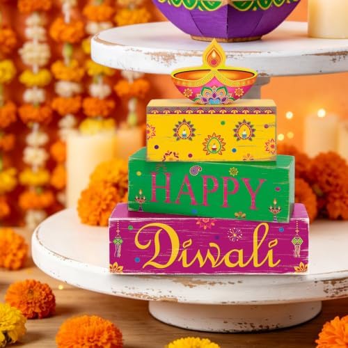 Diwali Decorations for Home, Happy Diwali Wooden Block Table Centerpieces, alternate view 5