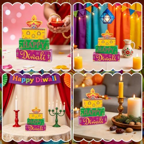 Diwali Decorations for Home, Happy Diwali Wooden Block Table Centerpieces, alternate view 7