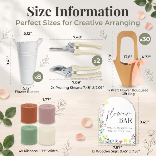 DIY Bloom Flower Buckets Bar Supplies Set, 45 Pcs Complete Bouquet Bags kit in White, alternate view 2