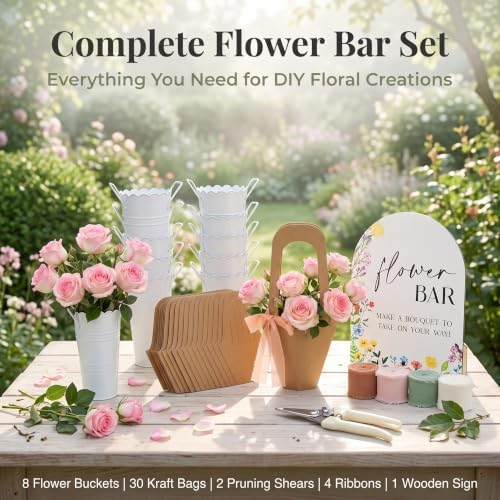 DIY Bloom Flower Buckets Bar Supplies Set, 45 Pcs Complete Bouquet Bags kit in White, alternate view 3