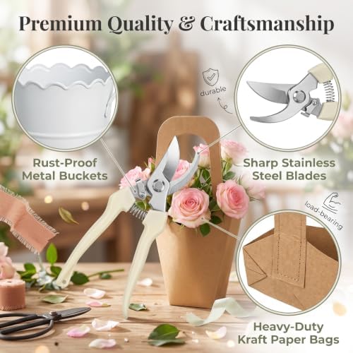 DIY Bloom Flower Buckets Bar Supplies Set, 45 Pcs Complete Bouquet Bags kit in White, alternate view 4