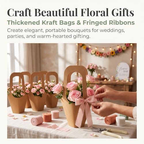DIY Bloom Flower Buckets Bar Supplies Set, 45 Pcs Complete Bouquet Bags kit in White, alternate view 6