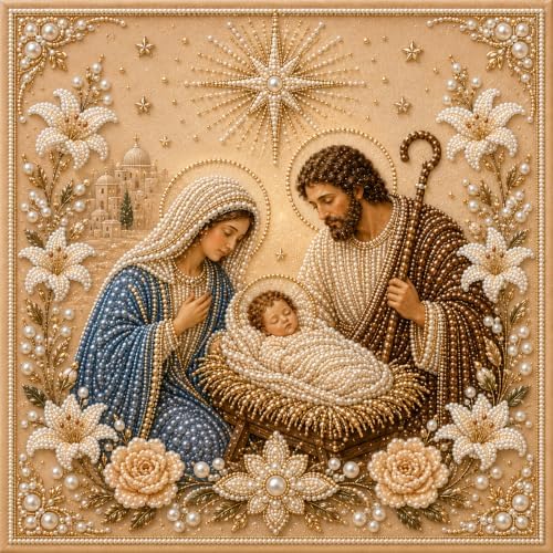 DIY Christmas Pearl Diamond Painting Art Kit with Frame, DIY Jesus Pearl Art Kit, 5D Special Shape Diamond