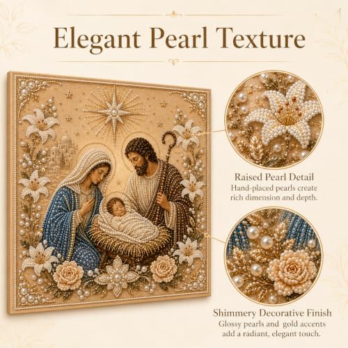 DIY Christmas Pearl Diamond Painting Art Kit with Frame, DIY Jesus Pearl Art Kit, 5D Special Shape Diamond, alternate view 3