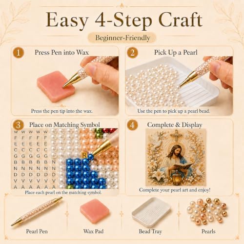 DIY Christmas Pearl Diamond Painting Art Kit with Frame, DIY Jesus Pearl Art Kit, 5D Special Shape Diamond, alternate view 6