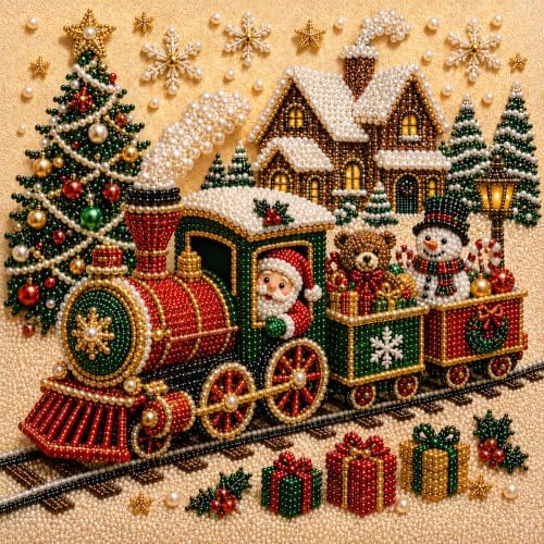 DIY Christmas Pearl Diamond Painting Art Kit with Frame, Home Wall Decor Art Craft Kit, Holiday Christmas Wall