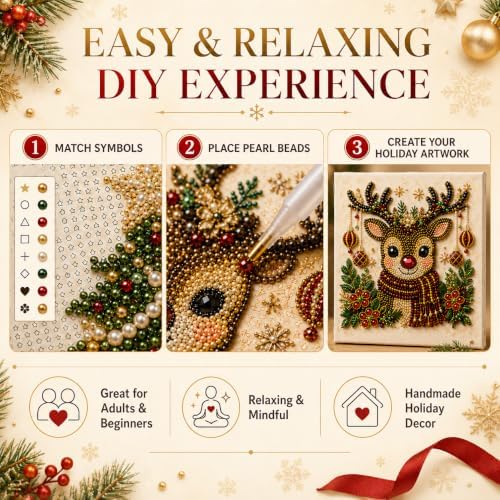 DIY Christmas Pearl Diamond Painting Art Kit with Frame, Home Wall Decor Art Craft Kit, Holiday Christmas Wall, alternate