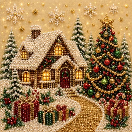 DIY Christmas Pearl Diamond Painting Art Kit with Frame, Home Wall Decor Art Craft Kit, Holiday Christmas Wall