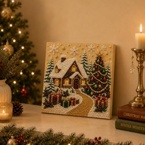 DIY Christmas Pearl Diamond Painting Art Kit with Frame, Home Wall Decor Art Craft Kit, Holiday Christmas Wall, alternate
