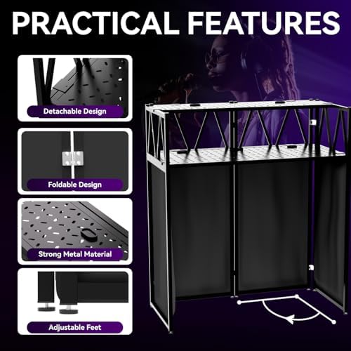 DJ Facade Booth Portable DJ Booth Table, Folding 2-Tier Workstation Table with Cable Management Holes, alternate view 2