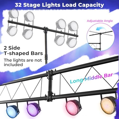DJ Light Stand, 14FT Lighting Truss System with 32 Lights Hold 220LBS Capacity, 11-Level Adjustable Heights, alternate view 3