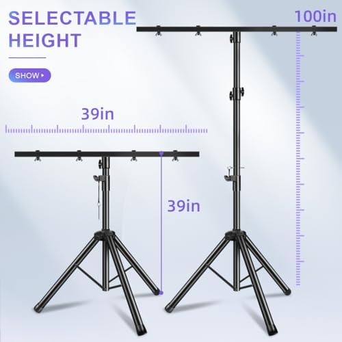 DJ Light Stand Heavy Duty Par Can Tripod T-Bar Stage Lights Stand Adjustable 39-100 Inch DJ Lighting Tripod, alternate view 2
