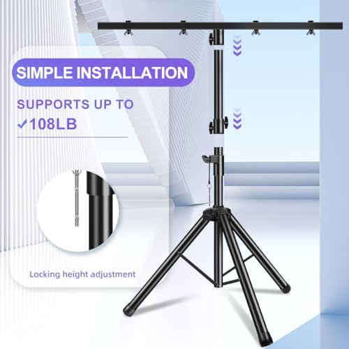DJ Light Stand Heavy Duty Par Can Tripod T-Bar Stage Lights Stand Adjustable 39-100 Inch DJ Lighting Tripod, alternate view 3