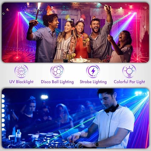 DJ Light with Stand,7IN1 DJ Disco Party Light with Stand&Carry Bag RGB Par Lights, Rotating Ball, Strobe, UV, alternate view